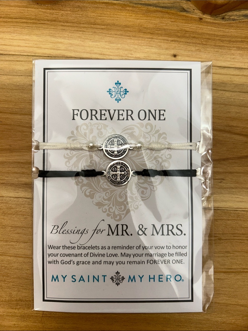 NWT Forever One My Saint My Hero Mr. & Mrs. Bracelet Set in White and Black